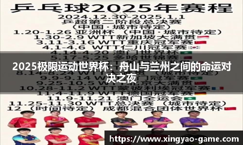 2025极限运动世界杯：舟山与兰州之间的命运对决之夜